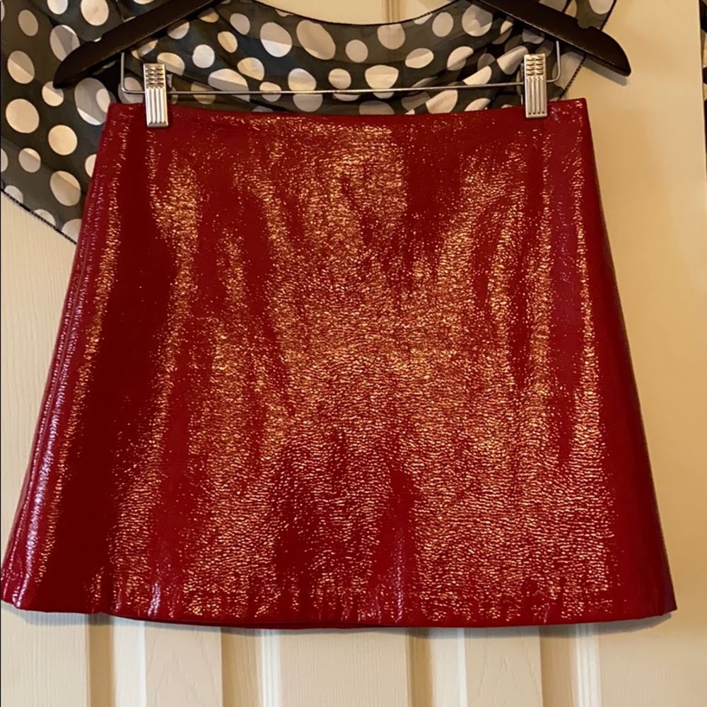 Red leather mini skirt